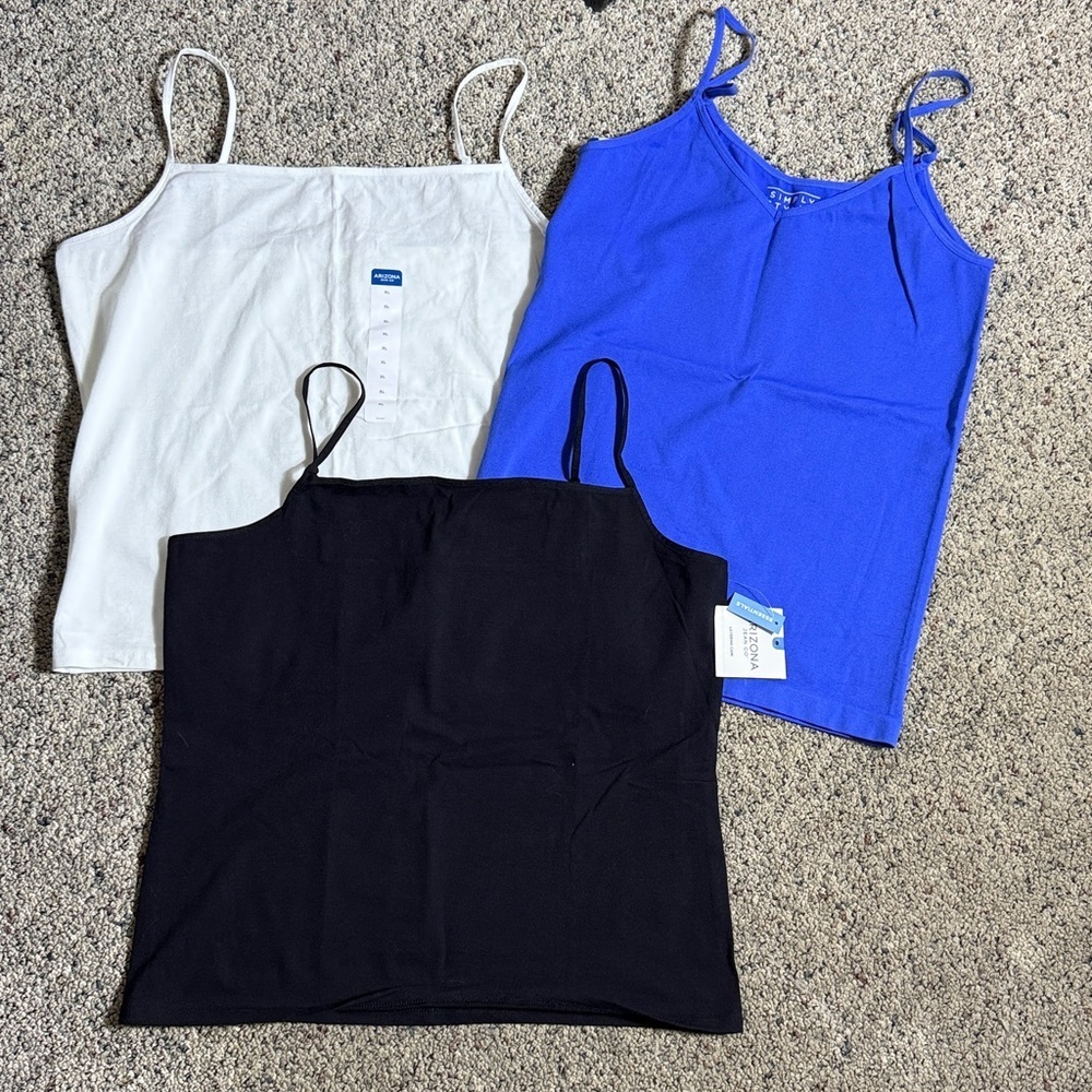 Set 3 Arizona Jean Company White & Black Simply Styled Blue Layering Camis NWT